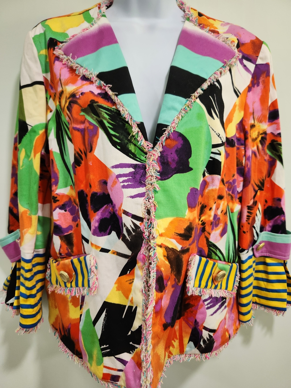 berek Multicolor Floral Fringe-Trim Blazer